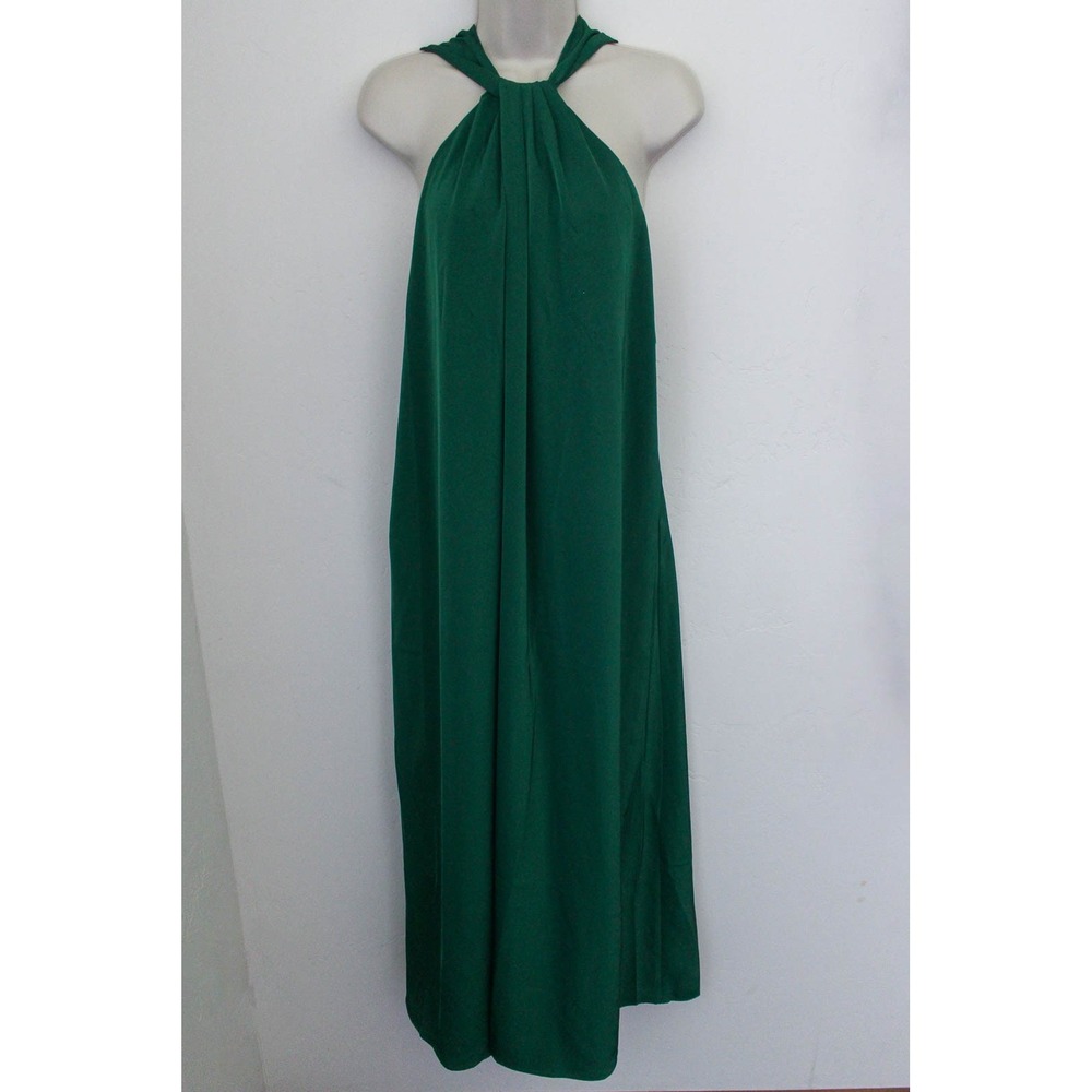 Banana Republic Halter Maxi Dress Size 10 Green Pleated Neck Relaxed Resortwear